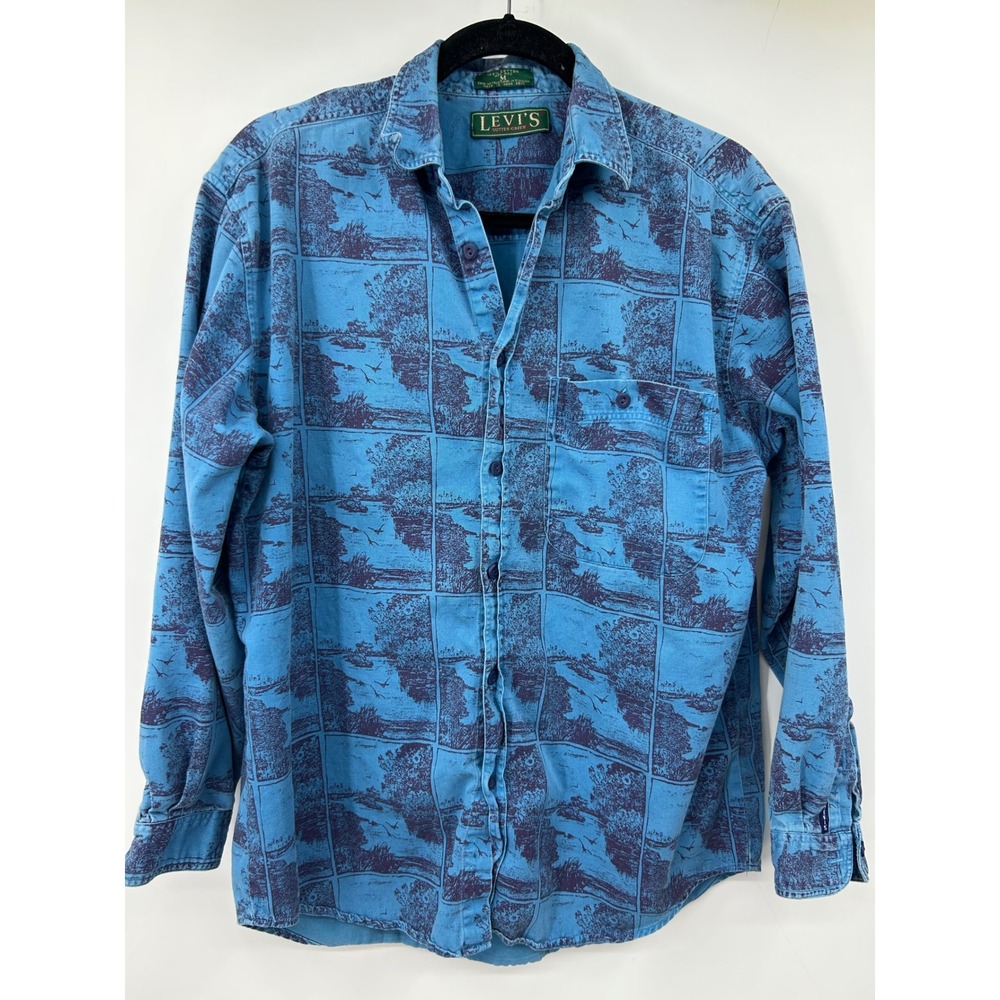 Levis Sutter Creek Mens Blue Scenic Print Cotton Button Down Shirt Medium